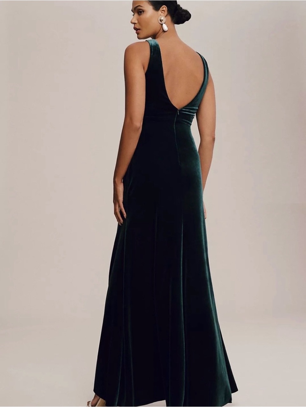 Jenny Yoo Anthropologie Logan Dark Emerald Green Velvet Column Dress ~ Size 4 - Picture 2 of 7